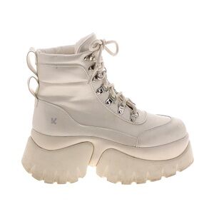 Cream Lace Up Boots with Chunky Platform and Rugged Sole